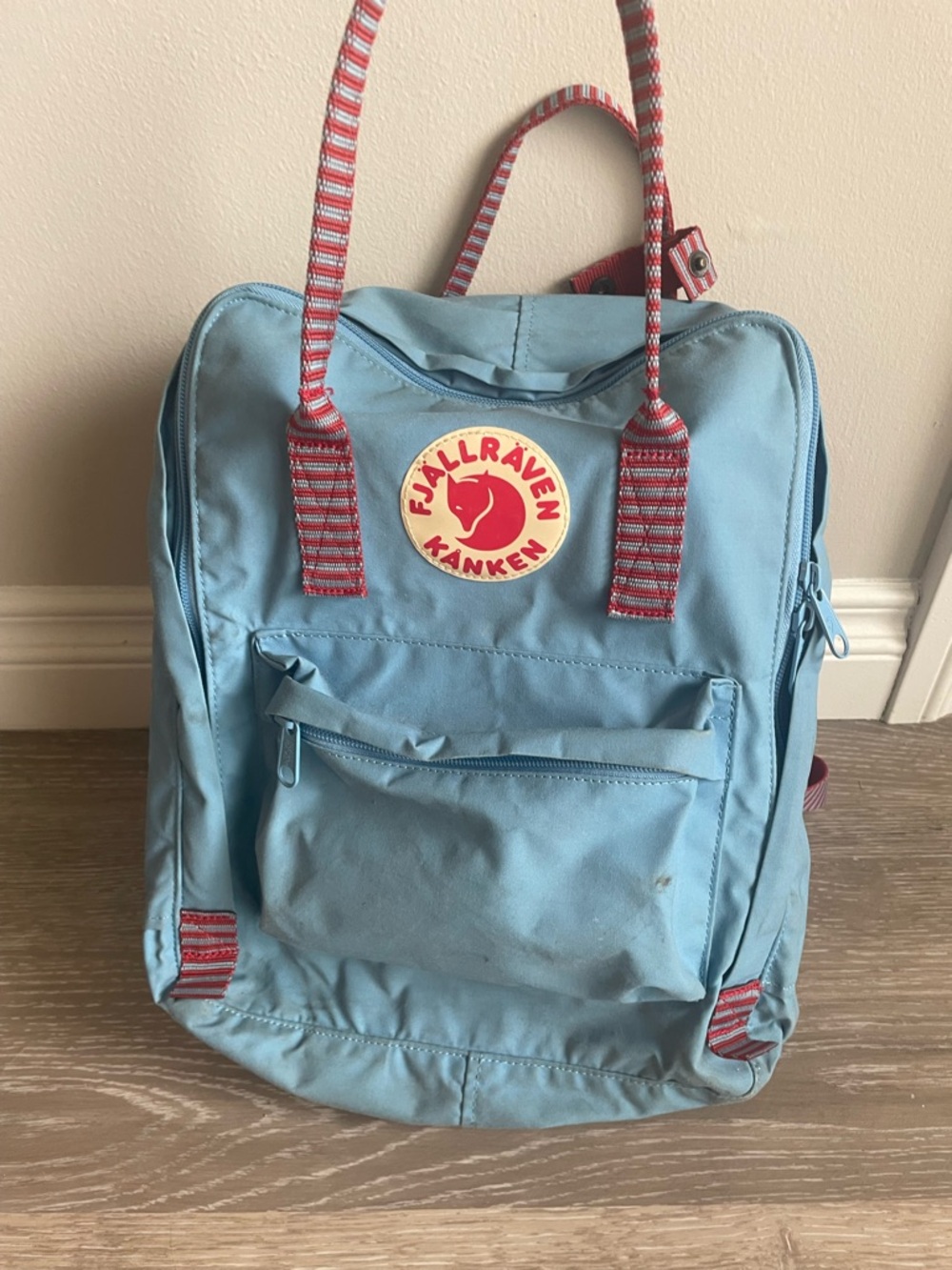 Fjällräven Kånken Light Blue Backpack with Red Accents